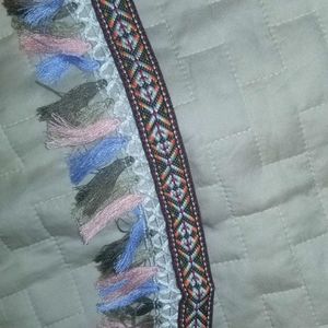 Embroidered choker necklace with tassels